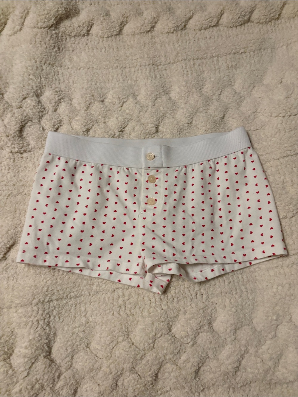 Brandy Melville White Boyshorts with Red Heart Print